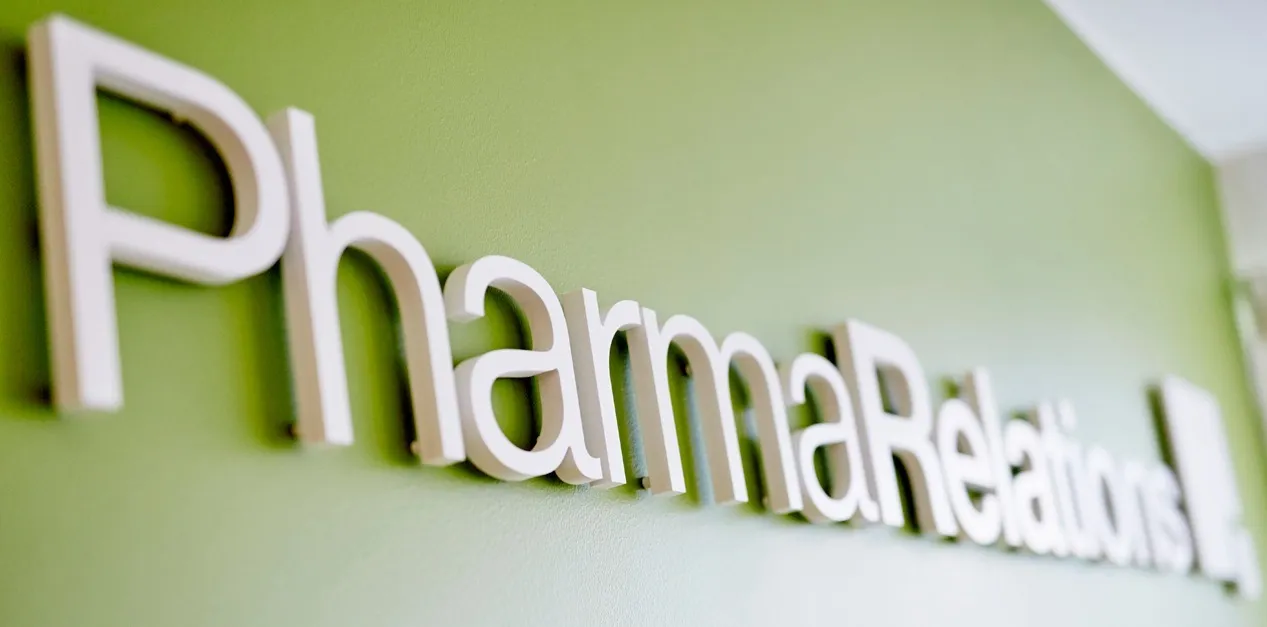 PharmaRelations logo on wall