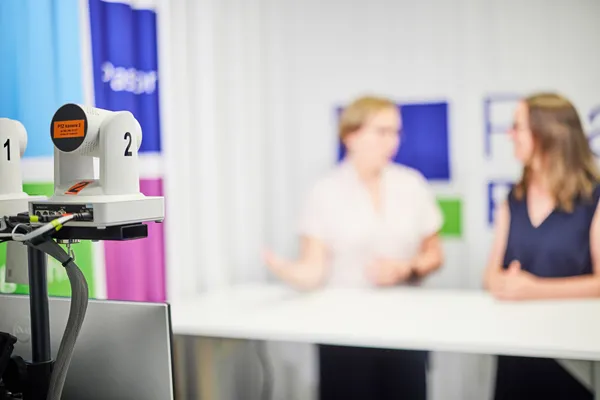 2 women recording a life science webinar